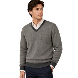 Uomo Bravo Men's M 100% Cashmere V Neck Sweater Gray Quiet Luxury Preppy